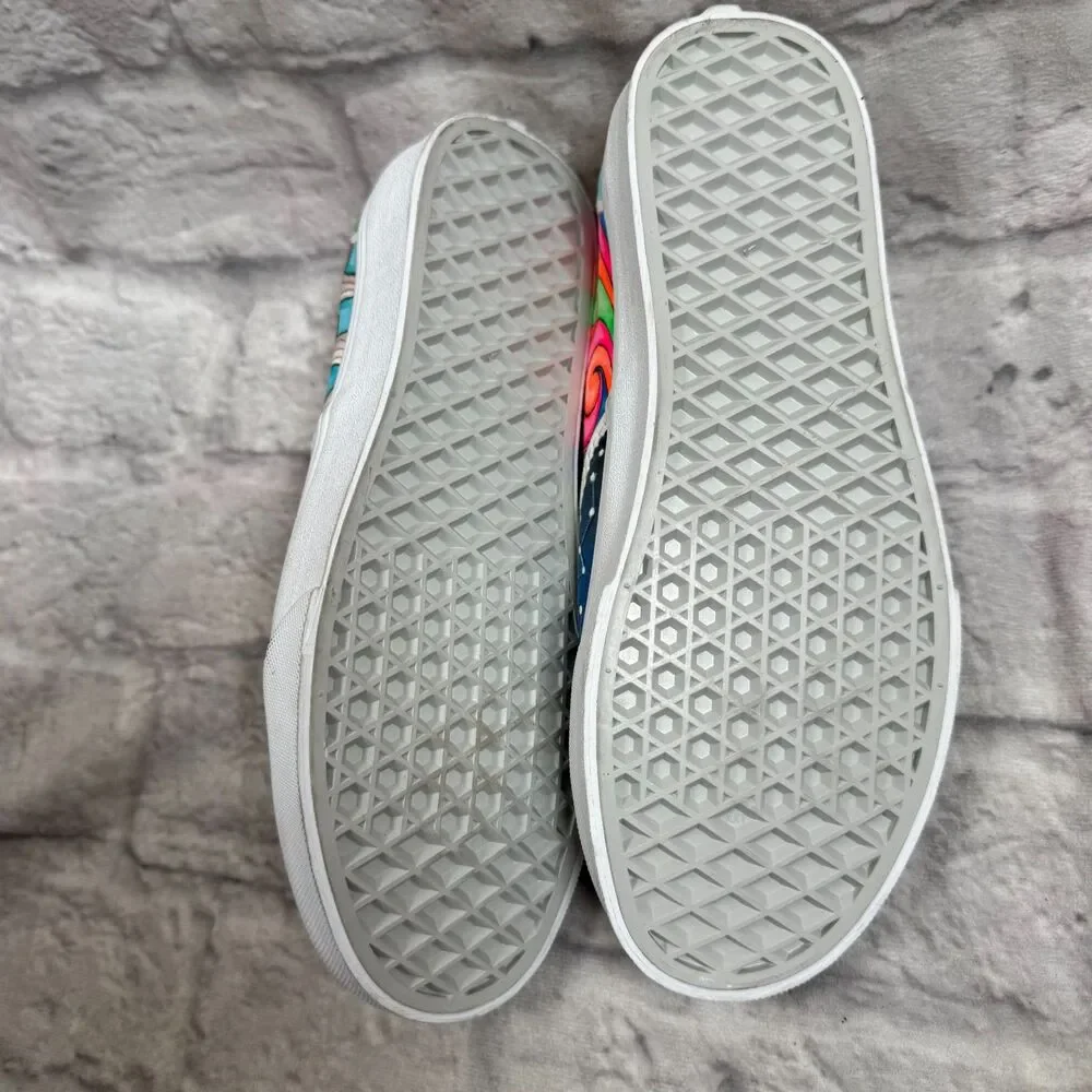 Custom Hand Painted Vans Sun Earth Mushrooms Peace Rainbow Women's Size 7 Shoes
